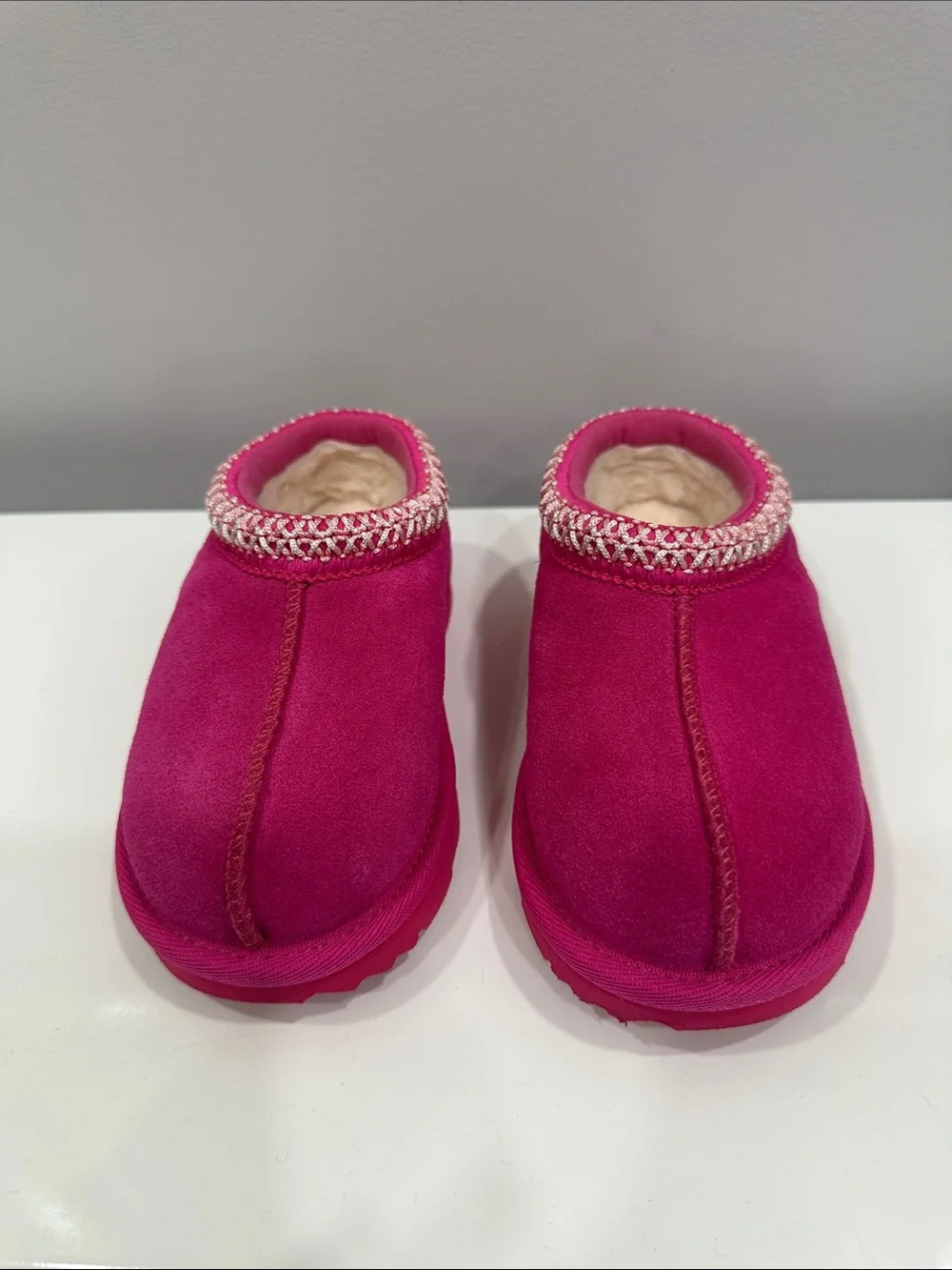 UGG Kids Slip-On Slippers in Fuchsia with Embroidered Trim